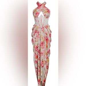 Brand new, never worn Red Floral Corset Satin Gown with Lace Detailed